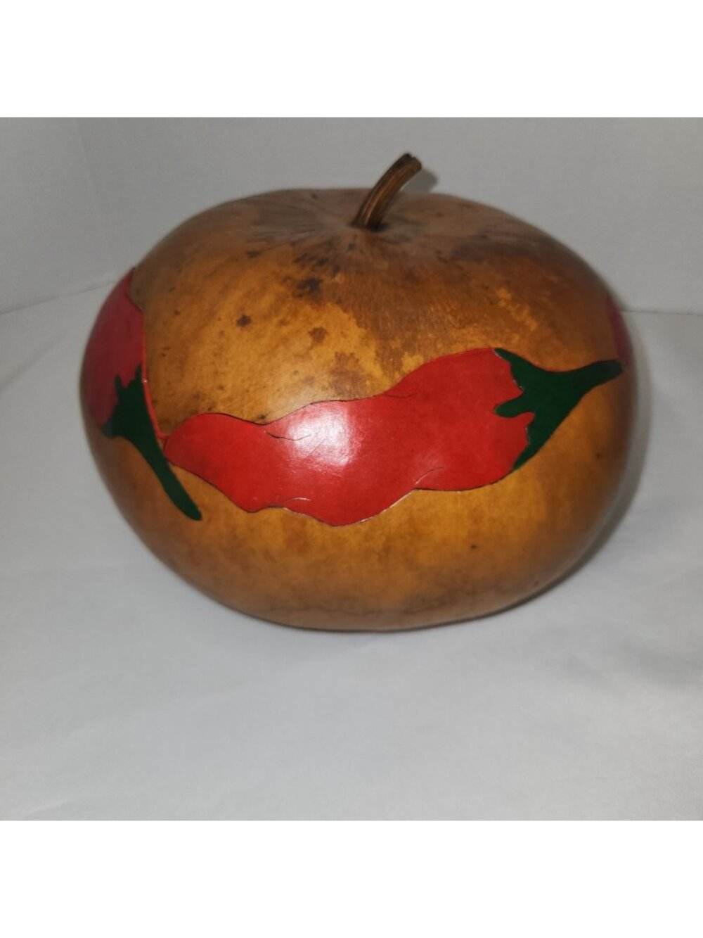 Hand-Painted Gourd Bowl With Lid Red Chili Pepper Design 8" Diameter